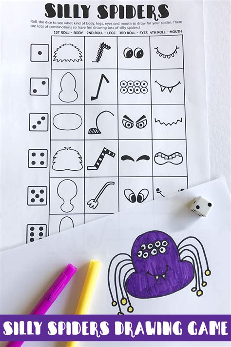 Printable Silly Spiders Drawing Game