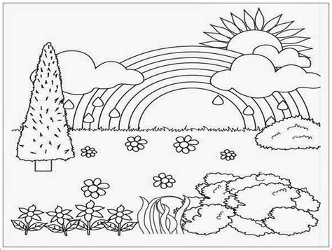 Gambar Mewarnai Pemandangan Terbaru | Anak Cemerlang | Garden coloring ...