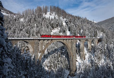 train, Winter, Wiesen Viaduct, Switzerland Wallpapers HD / Desktop and Mobile Backgrounds