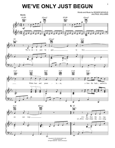 We've Only Just Begun by Carpenters Sheet Music for Piano, Vocal ...