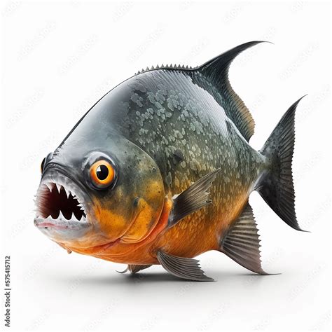 Scary piranha fish with big teeth isolated on white close-up, predatory fish of the Amazon river ...