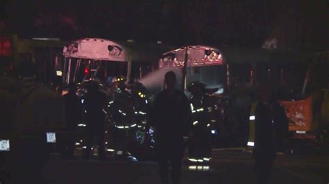 School buses damaged in fire in bus yard