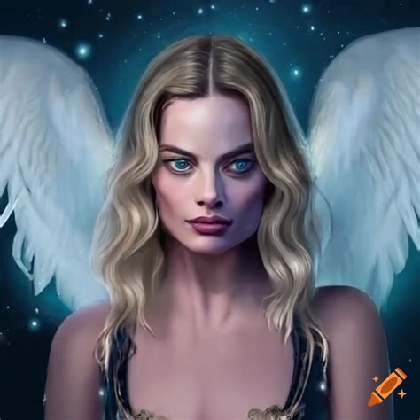 Hd image of margot robbie as a celestial angel on Craiyon