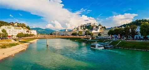 Premium Photo | Beautiful aerial drone panorama of Salzburg city in Austria View of the historic ...