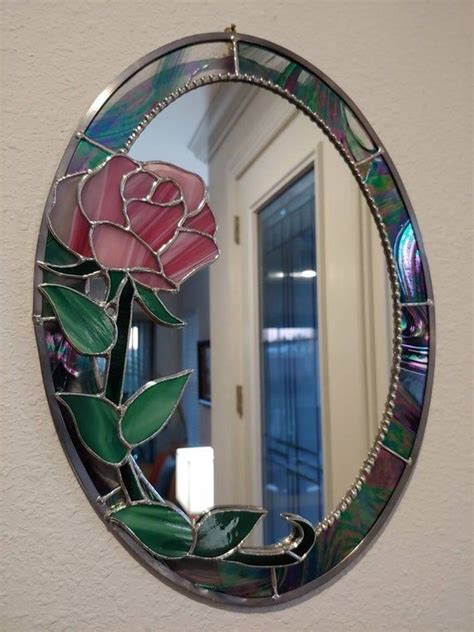 Stained Glass Mirror with Rose / Wall Hanging Mirror / Red | Etsy in 2021 | Stained glass mirror ...