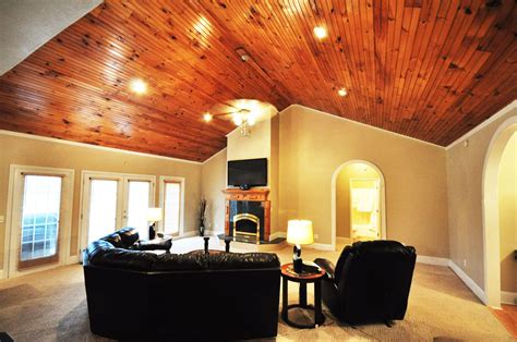 warm tan walls knotty pine ceilings | are heart warming and inviting with the finishing of ...