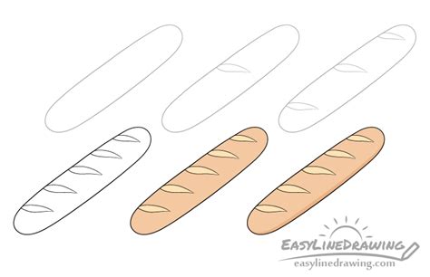 How to Draw a Baguette (French Bread) Step by Step - EasyLineDrawing