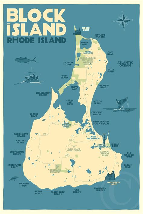 Block Island Map Art Print 36" x 53" Travel Poster By Alan Claude - Rh ...