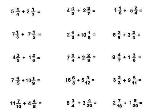 Adding Fractions Unlike Denominators Worksheets