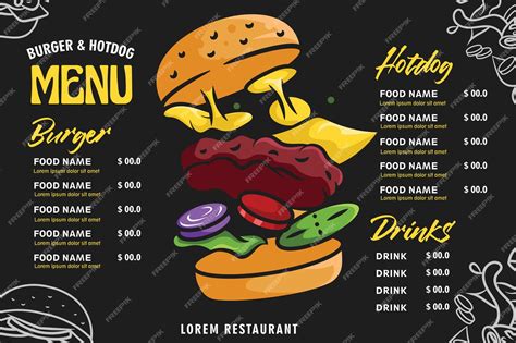 Premium Vector | Template design of Fast food menu with burger and hotdog vector