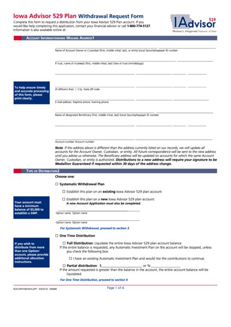 Fillable Iowa Advisor 529 Plan Withdrawal Request Form printable pdf ...