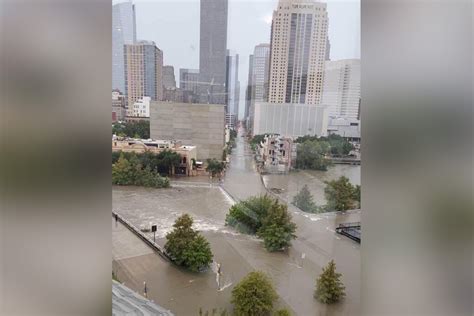 Shocking phot shows floods surging through downtown Houston