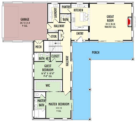 L-Shaped House Plan with Upstairs Family Room, Kitchenette and Home ...