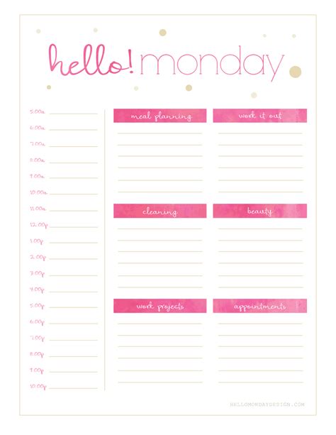 Free Hello {Monday - Sunday} Weekly Planner Printables | Filofax | Pinterest | Hello monday ...