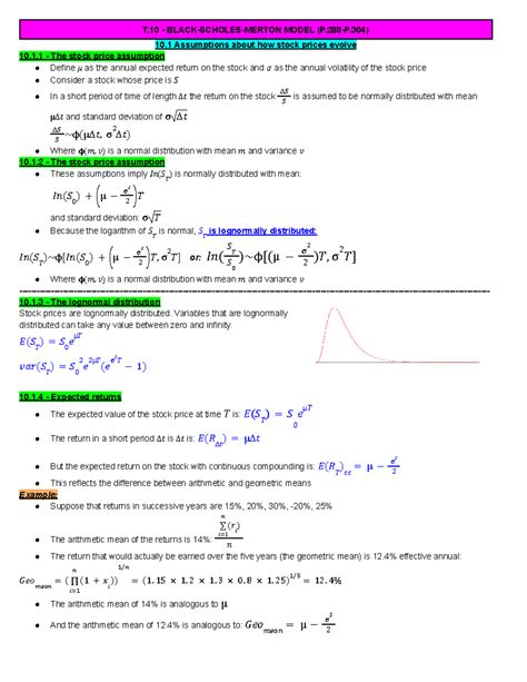 3029WEEK10- Google Docs - T - BLACK-SCHOLES-MERTON MODEL (P.288-P) 10 Assumptions about how ...