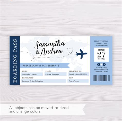 Boarding Pass Wedding Invitation Template - Dgtally