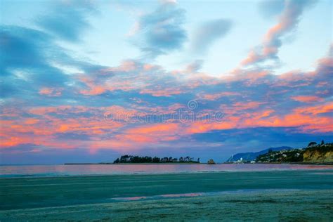 Colorful Sunset Sky with Overcast Clouds at Wharariki Beach, Nelson Stock Photo - Image of ...