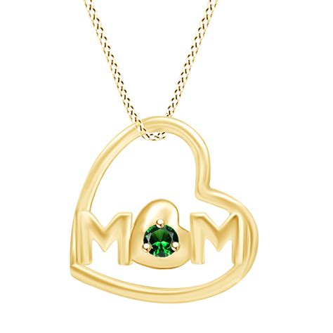 Jewel Zone US - Mother's Day Jewelry Gifts Round Cut Simulated Emerald Open Heart Mom Pendant ...