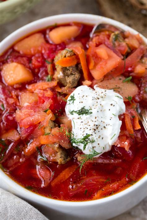 The best Russian borscht recipe made with beets, pork, and cabbage. A traditional Russian meal ...