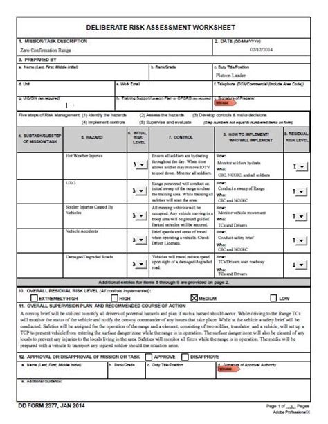 Deliberate Risk Assessment Worksheet Example - Ivuyteq