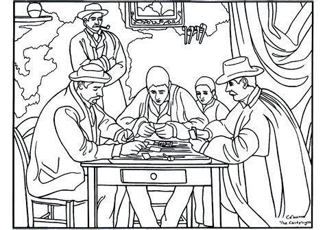 Paul Cézanne - The Card Players - Masterpiece Coloring Pages for adults