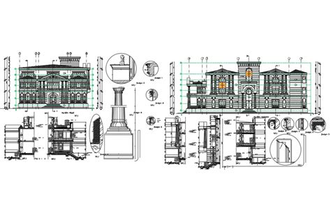 Luxuries classic villa elevation, section and column details dwg file Open House Plans, Dream ...