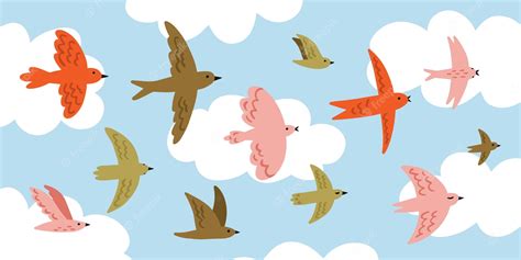 Premium Vector | Flying birds in the sky set Cute bird Childrens ...