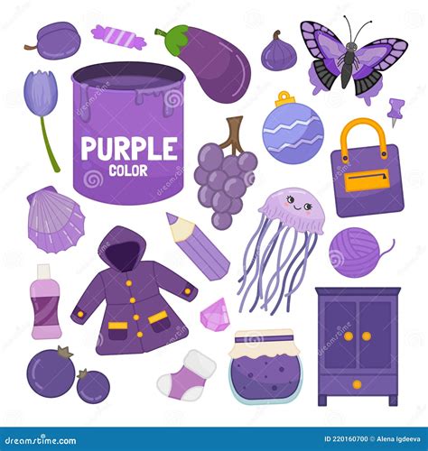 Vector Set of Purple Color Objects. Stock Vector - Illustration of ...