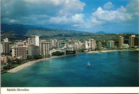 Waikiki Beach aerial view hotels sailboat Postcard Mike Roberts | Other / Unsorted, Postcard ...