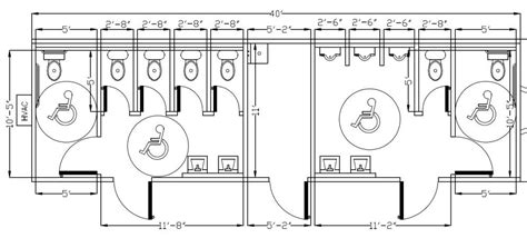 Example of an ADA toilet partitions multiple stalls with measurements - Overhead | Ada bathroom ...