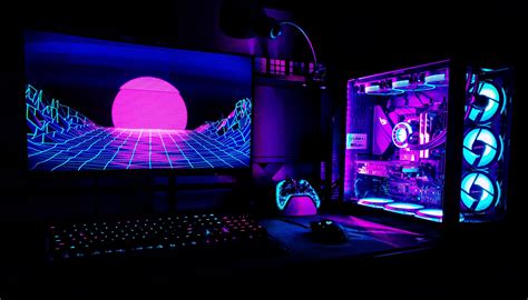 Went for a vaporwave aesthetic, wasn't disappointed. | Vaporwave, Vaporwave aesthetic, Gaming setup