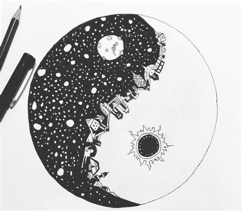 Sun and Moon, Yin and Yang Drawing | Sun and moon drawings, Moon drawing, Yin yang art