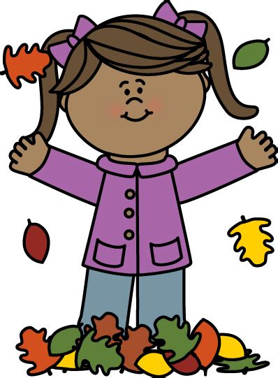 Girl Playing in Leaves Clip Art - Girl Playing in Leaves Image