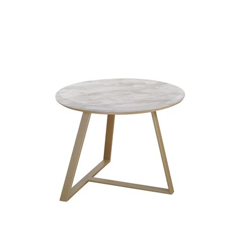 Mix & Match Round Marble Side Table with Gold T-shaped Metal Base - Crownlivin