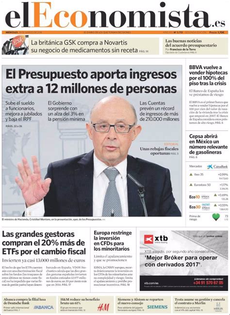 Las portadas de los periódicos económicos de hoy, miércoles 28 de marzo