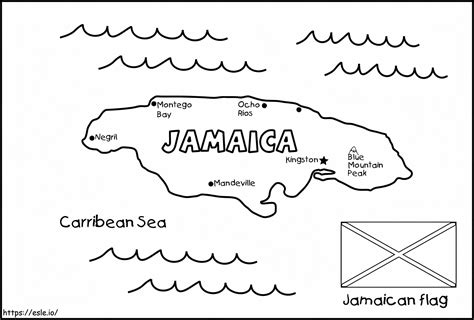 Jamaica Map And Flag coloring page