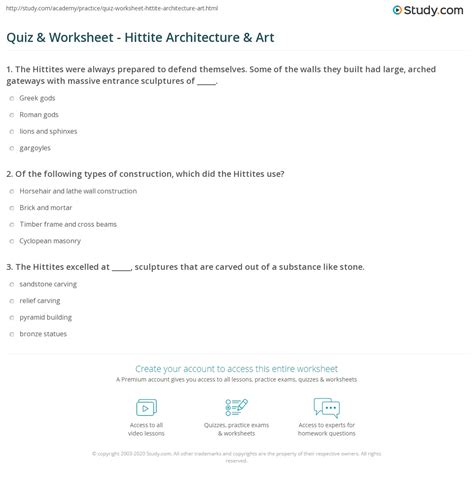 Quiz & Worksheet - Hittite Architecture & Art | Study.com