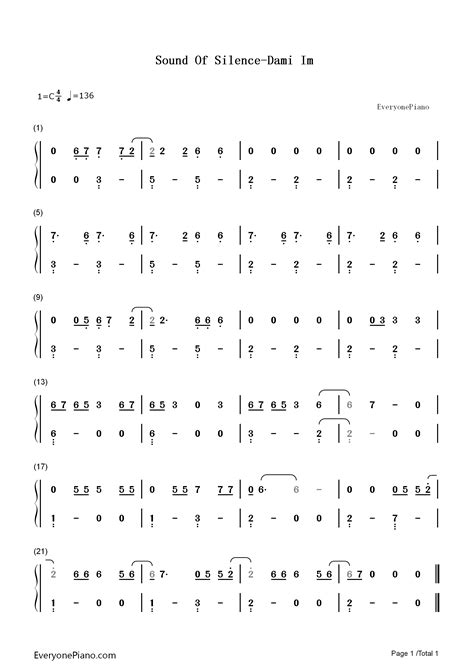 Sound Of Silence-Dami Im Numbered Musical Notation Preview