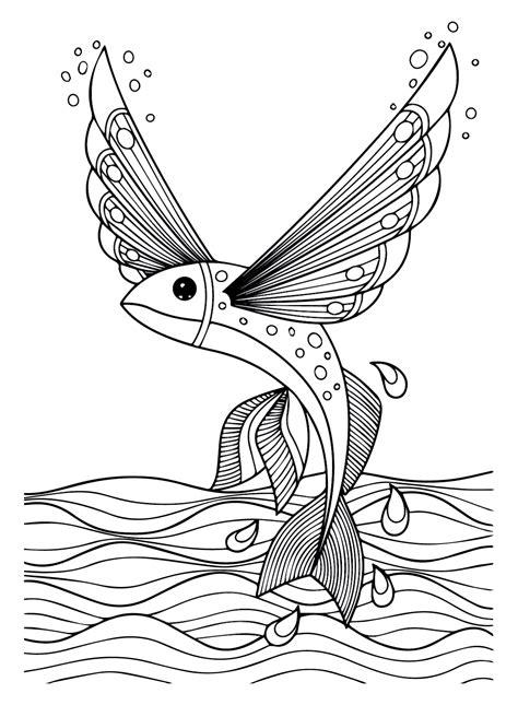 Flying Fish Doodle Coloring Page - Free Printable Coloring Pages