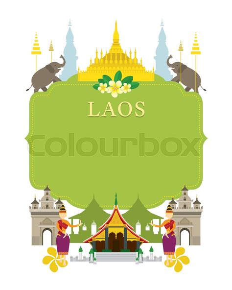 Laos Landmarks, Traditional Dance, Frame | Stock vector | Colourbox