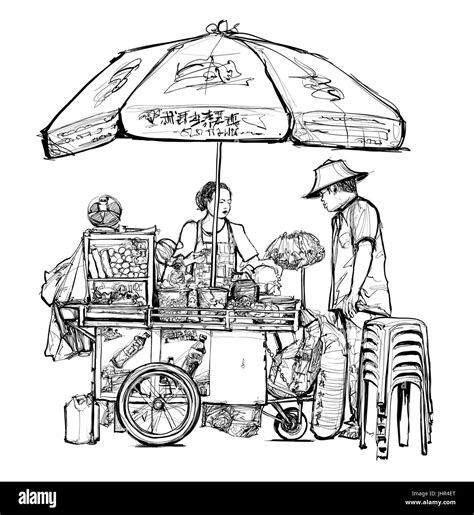 Street food seller in Bangkok (street, food, thailand) - vector ...