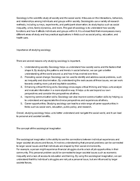 Sociology - It focuses on the interactions, behaviors, and relationships among individuals and ...