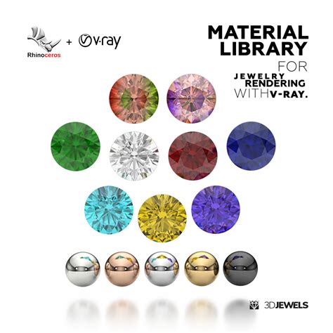 Jewelry Material Library for Rhinoceros with V-Ray 5 Rendering | 3DJewels