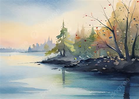 Watercolor River Forest Nature Painting Background, Watercolor, Paintings, Background Background ...