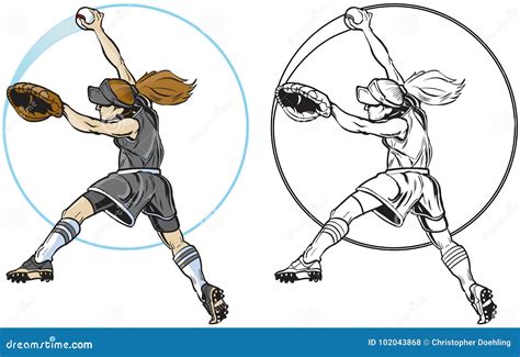 Female Softball Player Pitching Vector Clip Art Stock Vector - Illustration of person, active ...