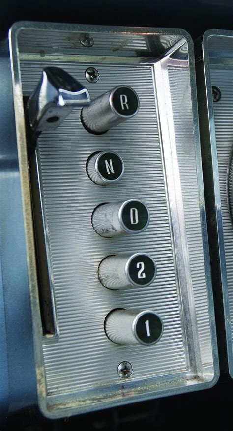 1964 Plymouth Barracuda interior close-up, showing the "push-button ...