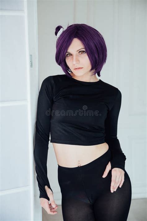 Portrait of a Beautiful Girl Cosplayer Anime with Purple Hair Stock ...