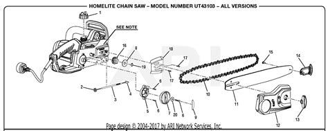 Homelite UT43103 Electric Chain Saw Parts Diagram for General Assembly (Part 1)