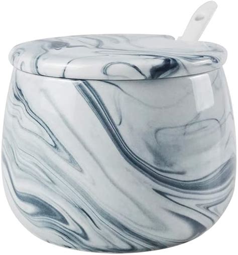 LIONWEI LIONWELI Sugar Bowl, Ceramic Black White Marble Sugar Bowl with Lid and Spoon for Home ...