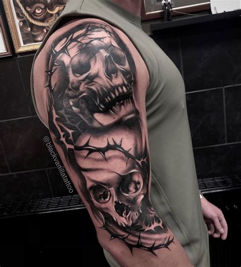 Gothic dark art skull tattoo for men | Dark art tattoo, Tattoos, Upper ...